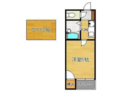 フローラルハイムⅡ(1K/1階)の間取り写真