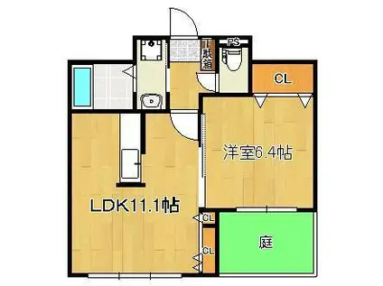 ハーティストK A棟(1LDK/1階)の間取り写真