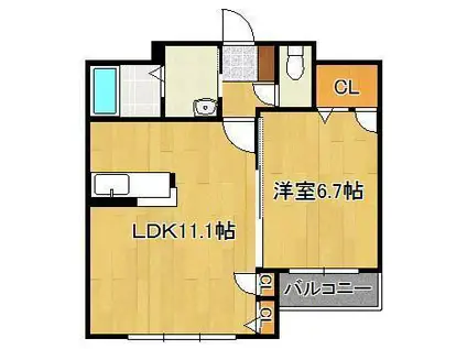 ハーティストK B棟(1LDK/1階)の間取り写真