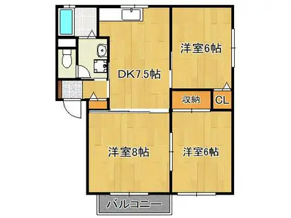アベニュー西尾A棟(3DK/1階)の間取り写真