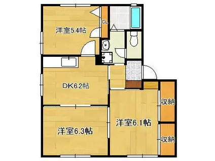 ヴィラ・サンロイヤル G棟(3DK/1階)の間取り写真