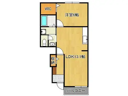 リバーサイド みどりやま C(1LDK/1階)の間取り写真