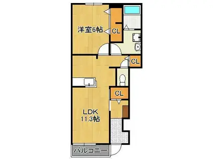 ふらっと・いしさか(1LDK/1階)の間取り写真