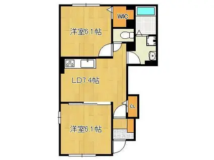 ジェイ・ヴィルタス 2(2DK/1階)の間取り写真