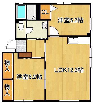 グレイス頓野B(2LDK/1階)の間取り写真