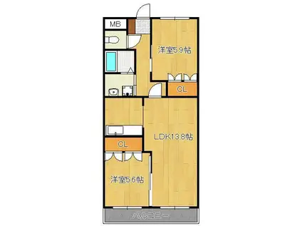 SLOWHAND弐番館(2LDK/2階)の間取り写真