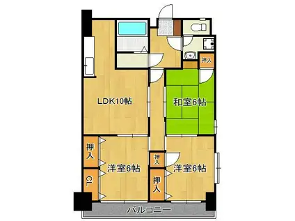 サンビーム直方(3LDK/3階)の間取り写真