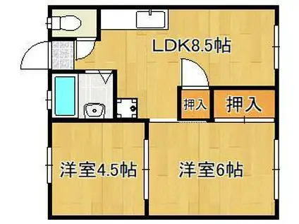 リバティ直方(2LDK/1階)の間取り写真