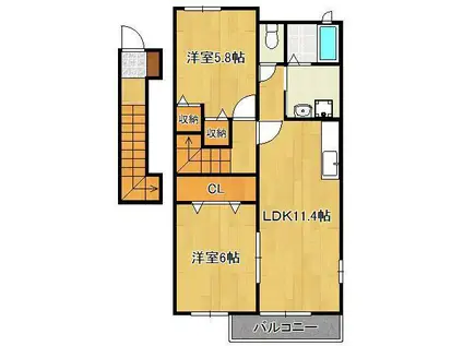 サンフォーリストⅡ・B(2LDK/2階)の間取り写真