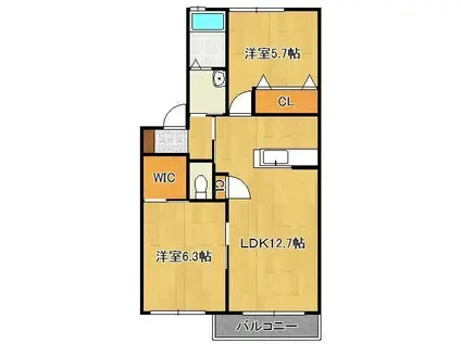 ハーティストT A棟(2LDK/1階)の間取り写真