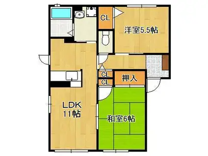 ハーティストN D棟(2LDK/1階)の間取り写真