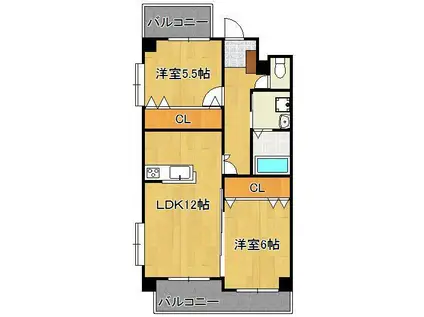 ノーブル三ヶ森(2LDK/4階)の間取り写真