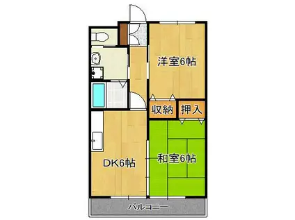 頓野ヒルズⅠ(2DK/2階)の間取り写真