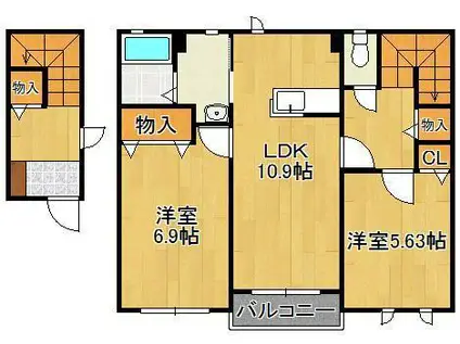 クラヴィエ石坂 E (2LDK/2階)の間取り写真