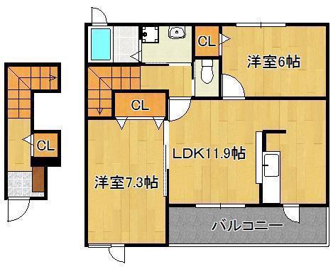 グレースガーデン大内Ⅰ(2LDK/2階)の間取り写真
