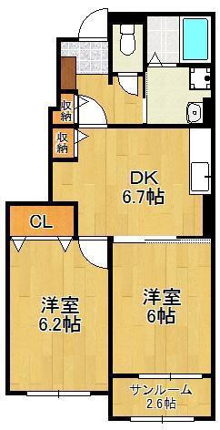 ウィステリア参番館(2DK/1階)の間取り写真