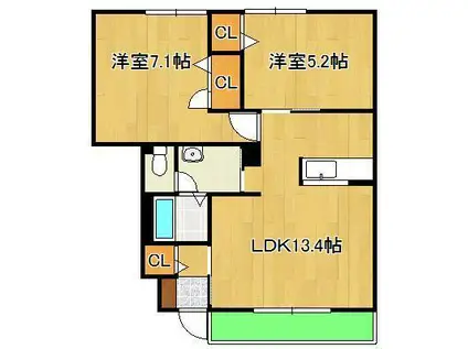 グランドゥール大地F棟(2LDK/1階)の間取り写真