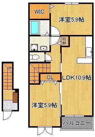 ミニヨンA(2LDK/2階)の間取り写真
