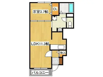 プロムナード上上津役A(1LDK/1階)の間取り写真