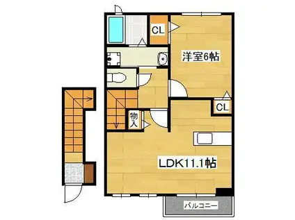 プロムナード上上津役A(1LDK/2階)の間取り写真