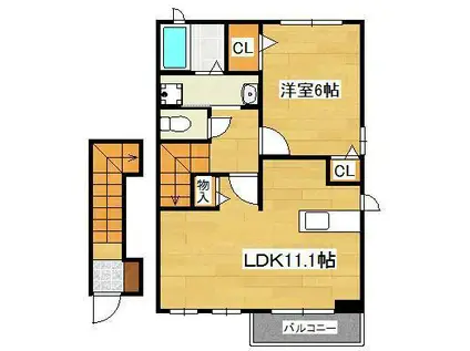 プロムナード上上津役A(1LDK/2階)の間取り写真