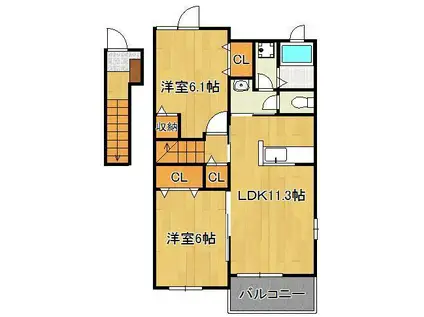 メゾン感田B(2LDK/2階)の間取り写真