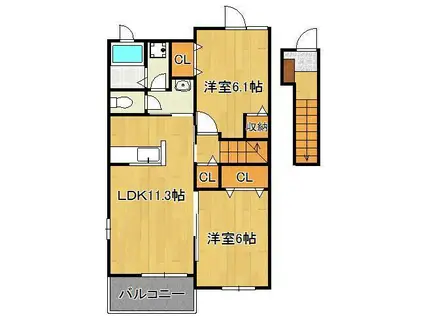 メゾン感田B(2LDK/2階)の間取り写真