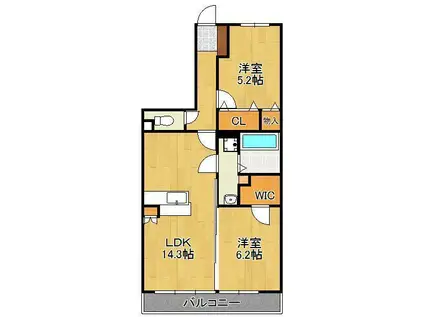 レーヴ永犬丸(2LDK/5階)の間取り写真