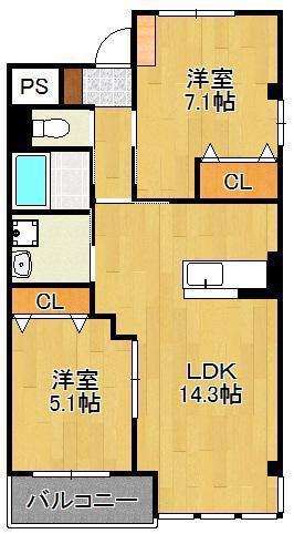 パルティール A棟(2LDK/1階)の間取り写真