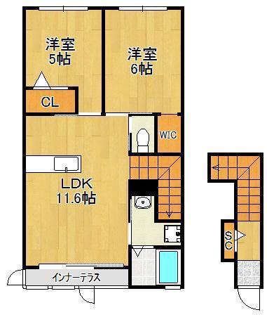 パルティール C棟(2LDK/2階)の間取り写真
