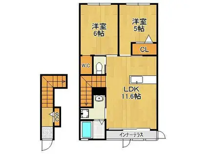 パルティール C棟(2LDK/2階)の間取り写真