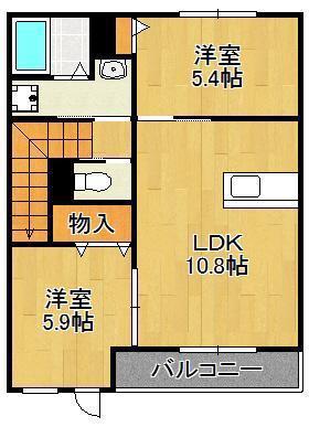 SLOW HAND六番館(2LDK/2階)の間取り写真