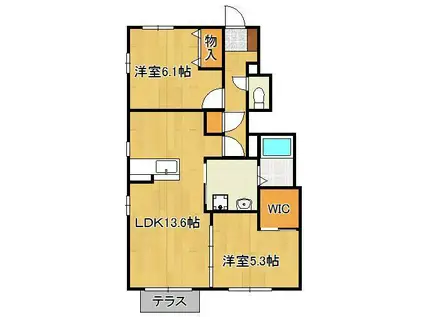 シャンティ  A棟(2LDK/1階)の間取り写真