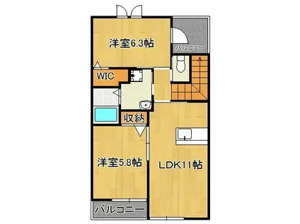 フォルディール(2LDK/2階)の間取り写真