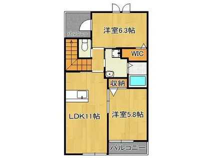 フォルディール(2LDK/2階)の間取り写真