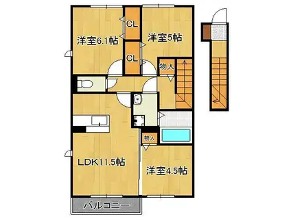 フォレスト三ヶ森(3LDK/2階)の間取り写真