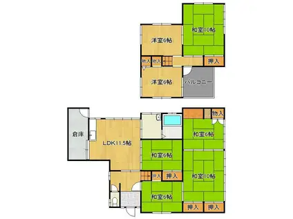 筑豊電気鉄道 今池駅(福岡) バス乗車時間：11分 愛宕神社バス停で下車 徒歩8分 2階建 築42年(7LDK)の間取り写真