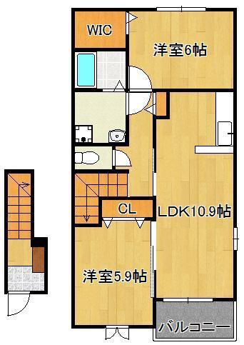 ブルックサイドレジデンスA(2LDK/2階)の間取り写真