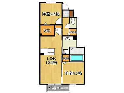 コスモ木屋瀬 A棟(2LDK/1階)の間取り写真