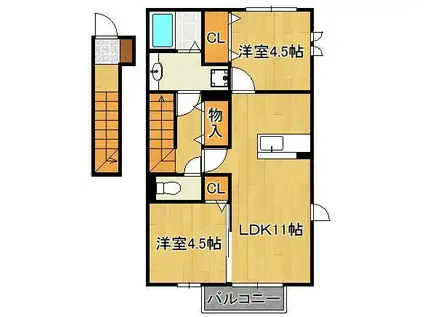 コスモ木屋瀬 B棟(2LDK/2階)の間取り写真