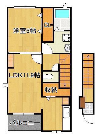サンブルック貴船 2(1LDK/2階)の間取り写真