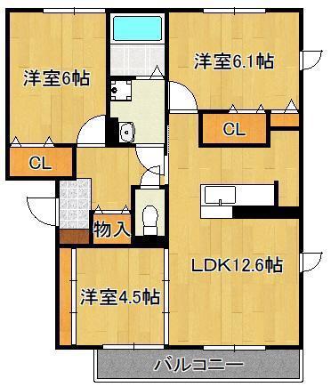ルナ セジュール B棟(3LDK/2階)の間取り写真