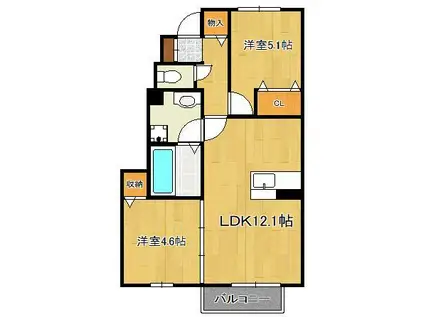 DーROOM 馬場山(2LDK/1階)の間取り写真