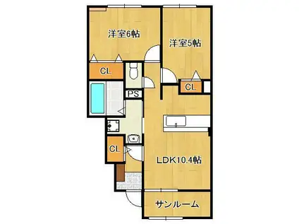 リオ・グランデ直方3番館(2LDK/1階)の間取り写真