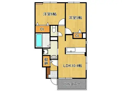 リオ・グランデ直方4番館(2LDK/1階)の間取り写真