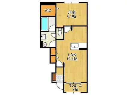 ティーダ感田B(1LDK/1階)の間取り写真