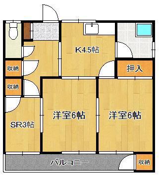 西町マンション(2SK/2階)の間取り写真