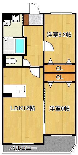 セレーナ直方Ⅱ(2LDK/3階)の間取り写真
