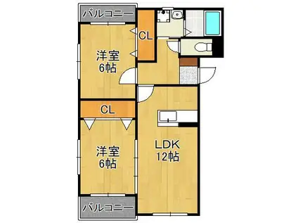 サンヒルズ永犬丸(2LDK/3階)の間取り写真