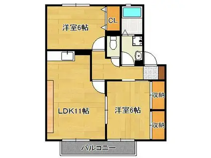ロイヤルガーデン芳賀C棟(2LDK/1階)の間取り写真